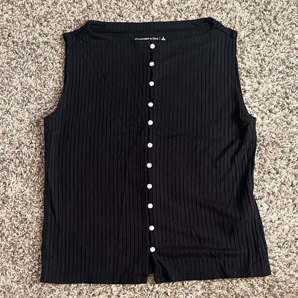 Abercrombie & Fitch Black Ribbed Button-Front Tank